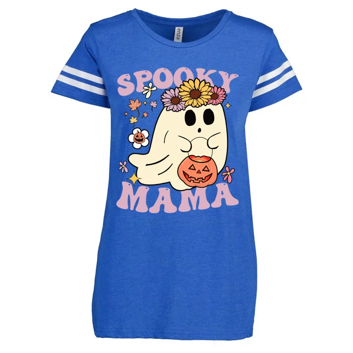 Groovy Spooky Mama Vibes Halloween Hippi Ghost Spooky Season Meaningful Gift Enza Ladies Jersey Football T-Shirt