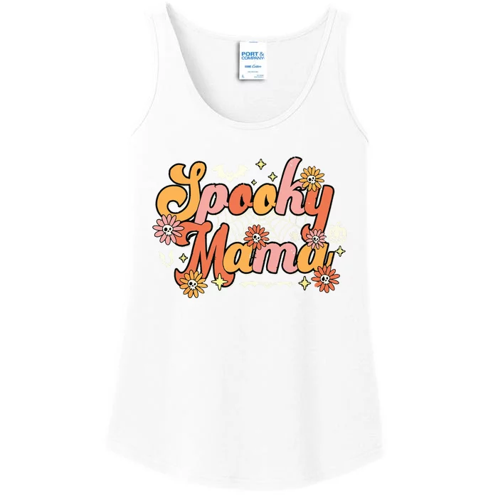 Groovy Spooky Mama Retro Halloween Ghost Witchy Spooky Mom Ladies Essential Tank