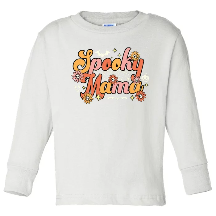 Groovy Spooky Mama Retro Halloween Ghost Witchy Spooky Mom Toddler Long Sleeve Shirt