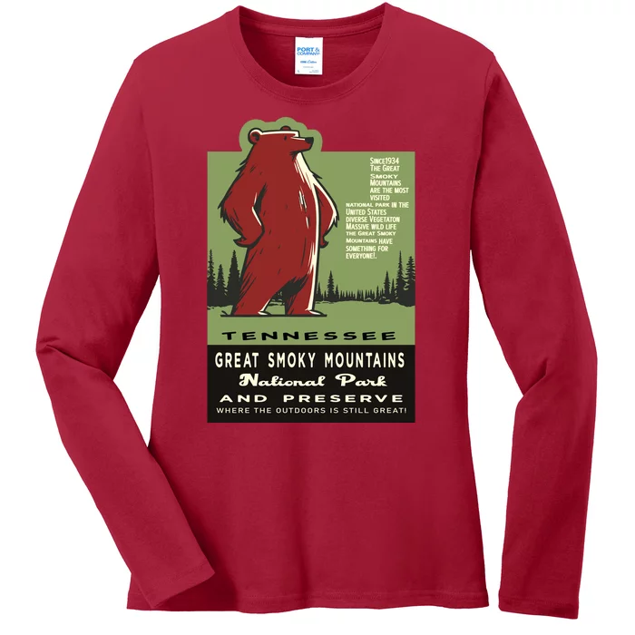 Great Smoky Mountains National Park Funny Bear Vintage Ladies Long Sleeve Shirt