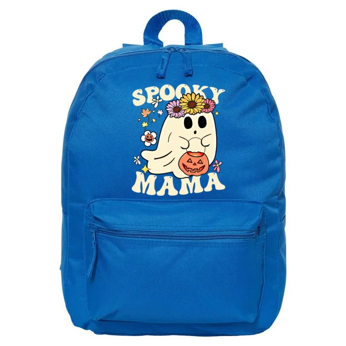 Groovy Spooky Mama Vibe Halloween Floral Ghost Spooky Season Gift 16 in Basic Backpack