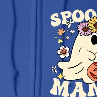 Groovy Spooky Mama Vibe Halloween Floral Ghost Spooky Season Gift Full Zip Hoodie