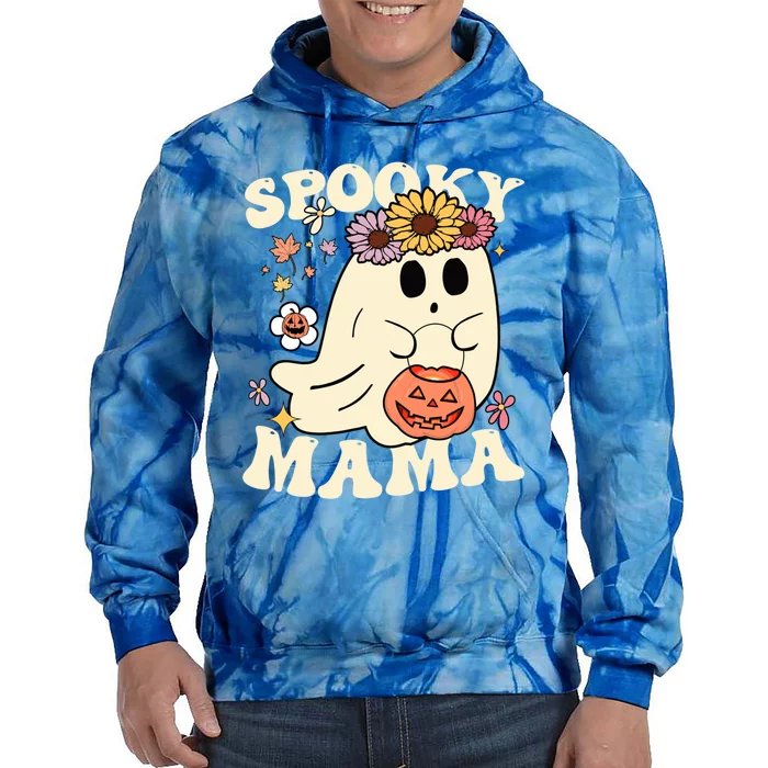 Groovy Spooky Mama Vibe Halloween Floral Ghost Spooky Season Gift Tie Dye Hoodie