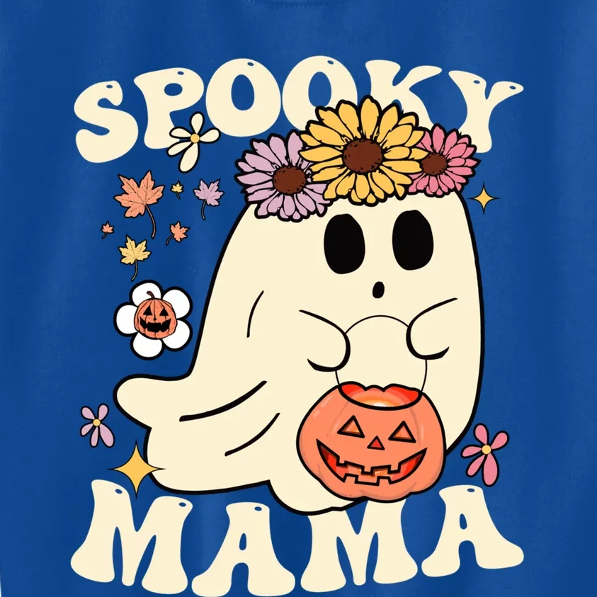 Groovy Spooky Mama Vibe Halloween Floral Ghost Spooky Season Gift Kids Sweatshirt