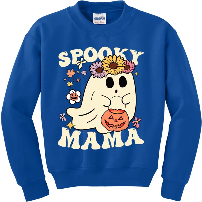 Groovy Spooky Mama Vibe Halloween Floral Ghost Spooky Season Gift Kids Sweatshirt