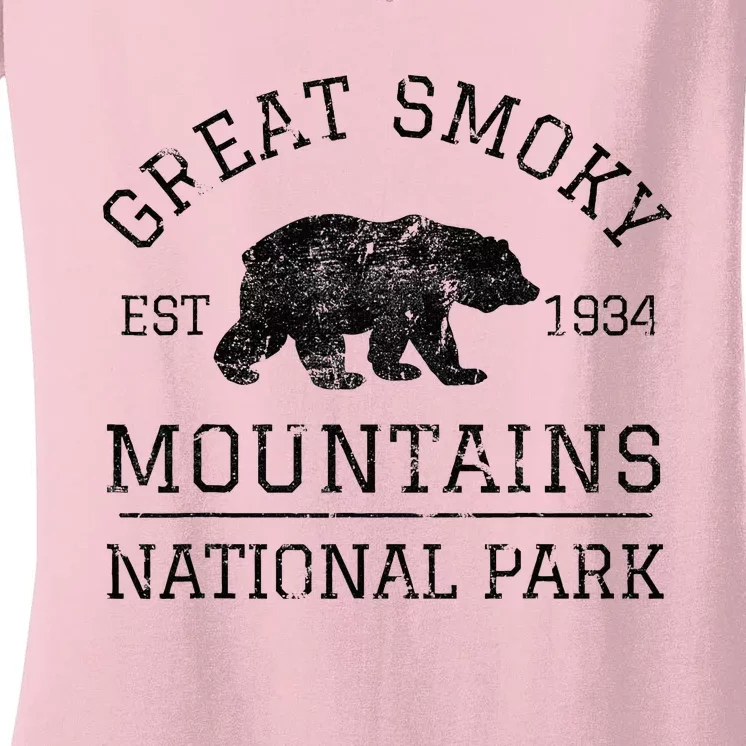 Great Smoky Mountains National Park Tennessee Bear Women's V-Neck T-Shirt