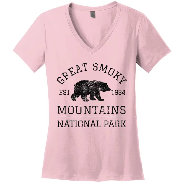 Great Smoky Mountains National Park Tennessee Bear Women's V-Neck T-Shirt