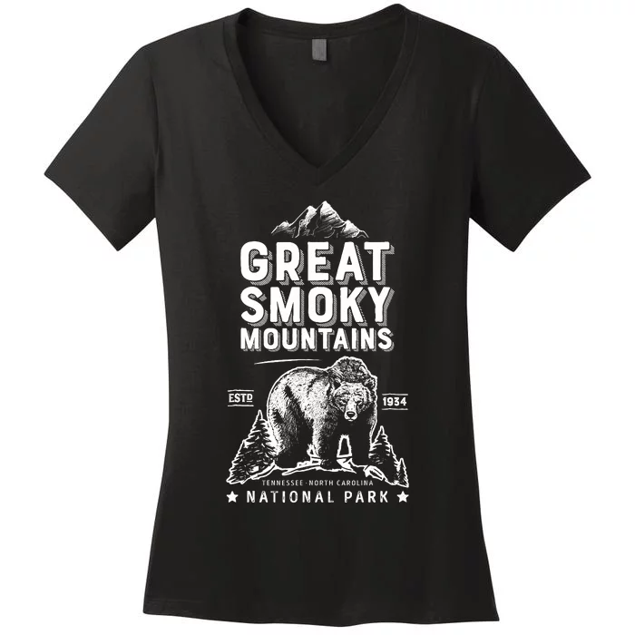 Great Smoky Mountains National Park Bear Vintage Women's V-Neck T-Shirt