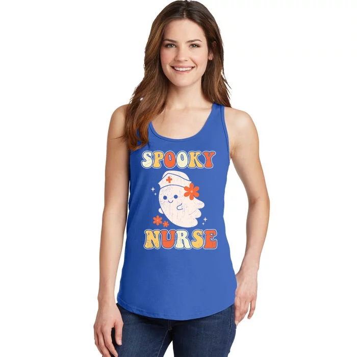 Groovy Spooky Nurse Ghost Scrub Icu Rn Nursing Halloween Gift Ladies Essential Tank