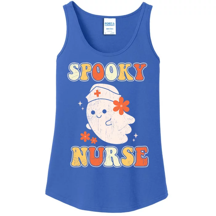 Groovy Spooky Nurse Ghost Scrub Icu Rn Nursing Halloween Gift Ladies Essential Tank