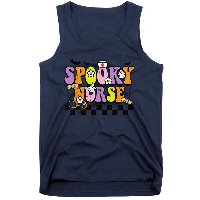 Groovy Spooky Nurse Retro Halloween Nurse Fall Scrub Women Tank Top