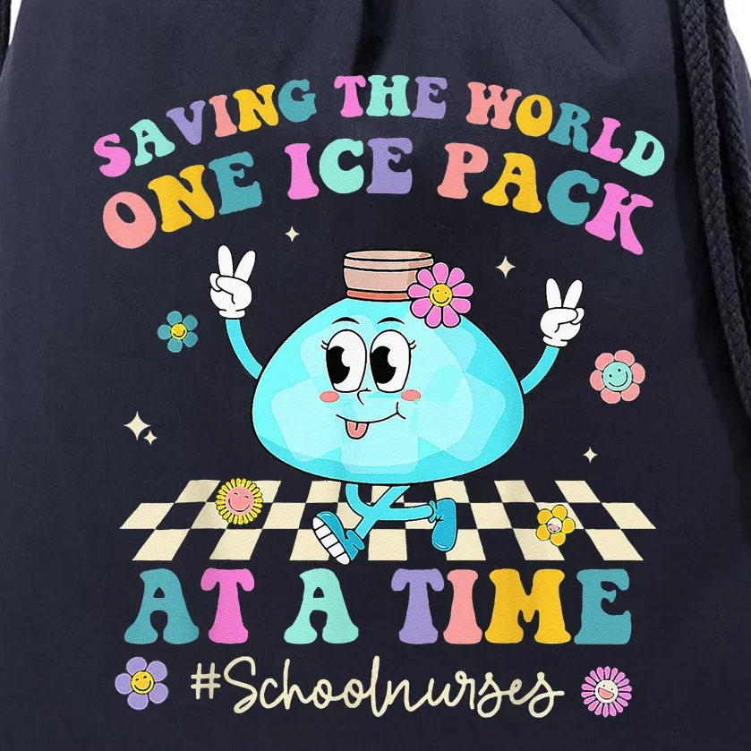 Groovy School Nurses Saving The World One Ice Pack At A Time Drawstring Bag