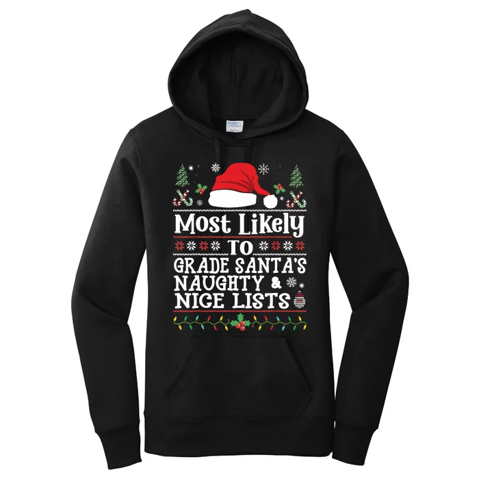 Grade Santas Naughty Nice Lists Funny Christmas Teacherv Women's Pullover Hoodie