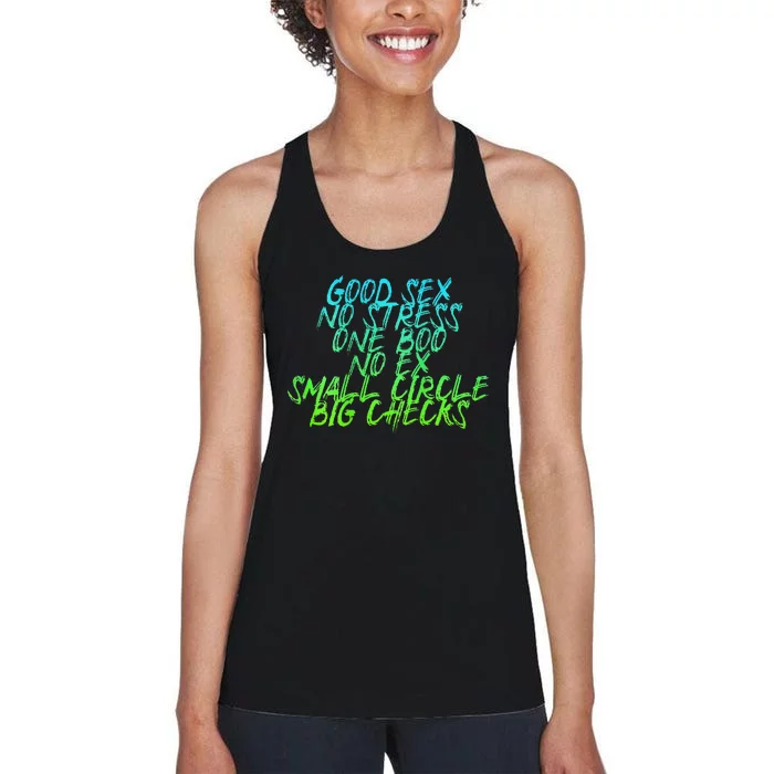 Good Sex No Stress One Boo No Ex Small Circle Back Motif Women's Racerback Tank