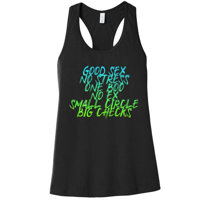 Good Sex No Stress One Boo No Ex Small Circle Back Motif Women's Racerback Tank