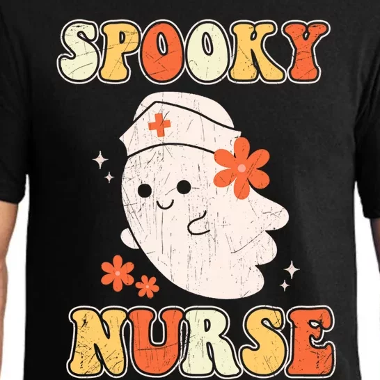 Groovy Spooky Nurse Ghost Scrub Icu Rn Nursing Halloween Cute Gift Pajama Set