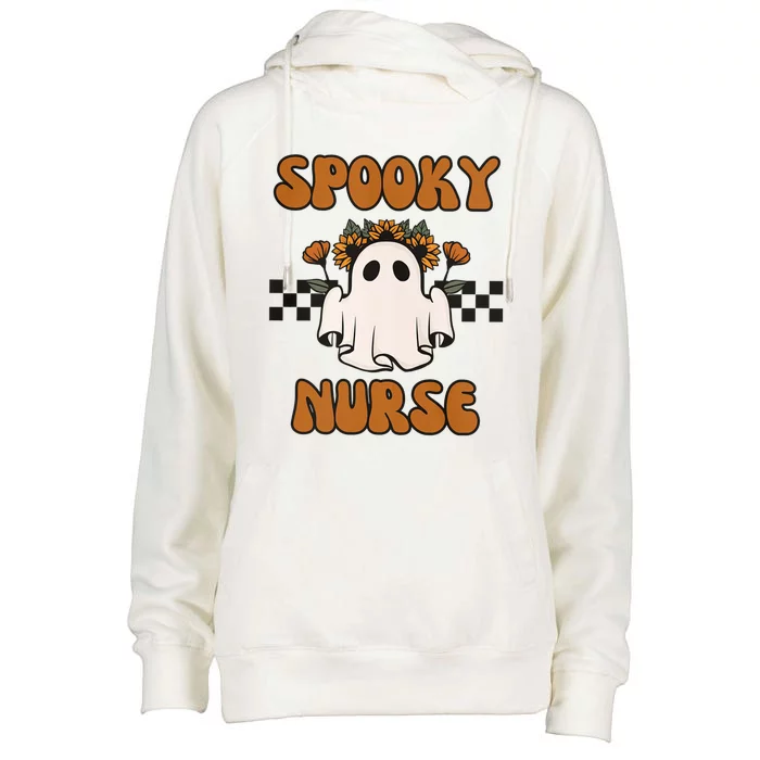 Groovy Spooky Nurse Retro Halloween Nurse Fall Scrub Cool Gift Womens Funnel Neck Pullover Hood