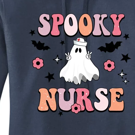 Groovy Spooky Nurse Retro Halloween Ghost Nurse Fall Scrub Cute Gift Women's Pullover Hoodie