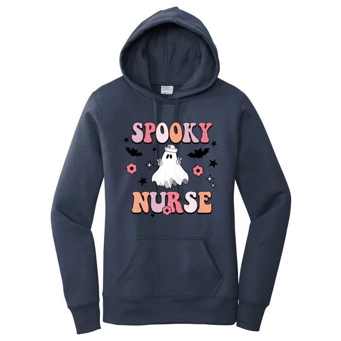 Groovy Spooky Nurse Retro Halloween Ghost Nurse Fall Scrub Cute Gift Women's Pullover Hoodie