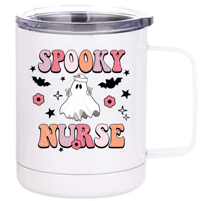 Groovy Spooky Nurse Retro Halloween Ghost Nurse Fall Scrub Cute Gift Front & Back 12oz Stainless Steel Tumbler Cup