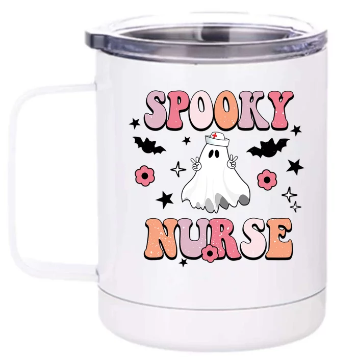 Groovy Spooky Nurse Retro Halloween Ghost Nurse Fall Scrub Cute Gift Front & Back 12oz Stainless Steel Tumbler Cup