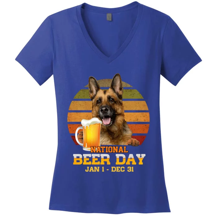 Ger Shepherd National Beer Day Jan 1 Dec 31 Beer Meaningful Gift Women's V-Neck T-Shirt