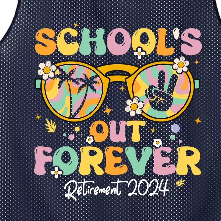 Groovy SchoolS Out Forever Retirement 2024 Retired Teacher Mesh Reversible Basketball Jersey Tank