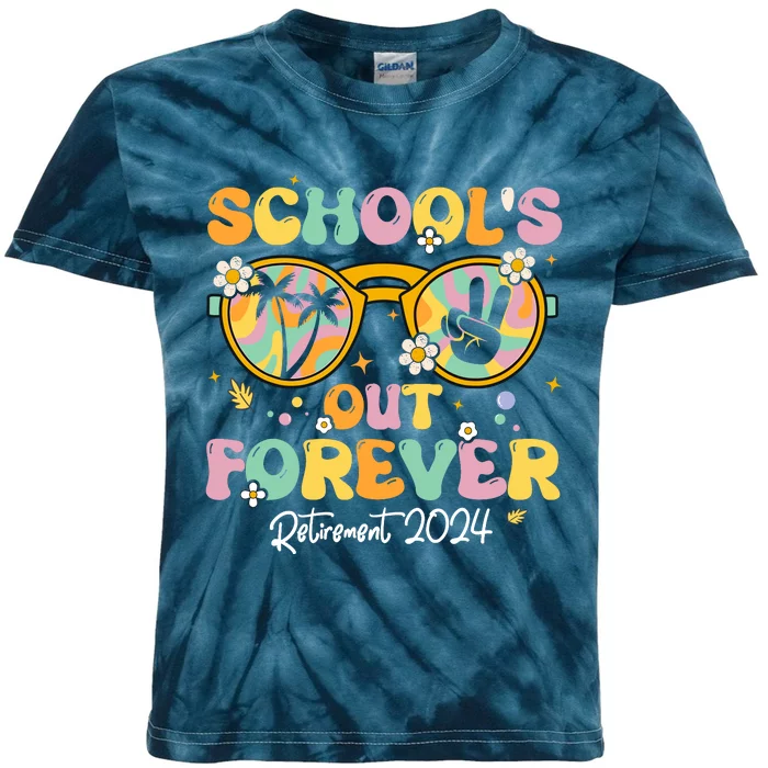 Groovy SchoolS Out Forever Retirement 2024 Retired Teacher Kids Tie-Dye T-Shirt