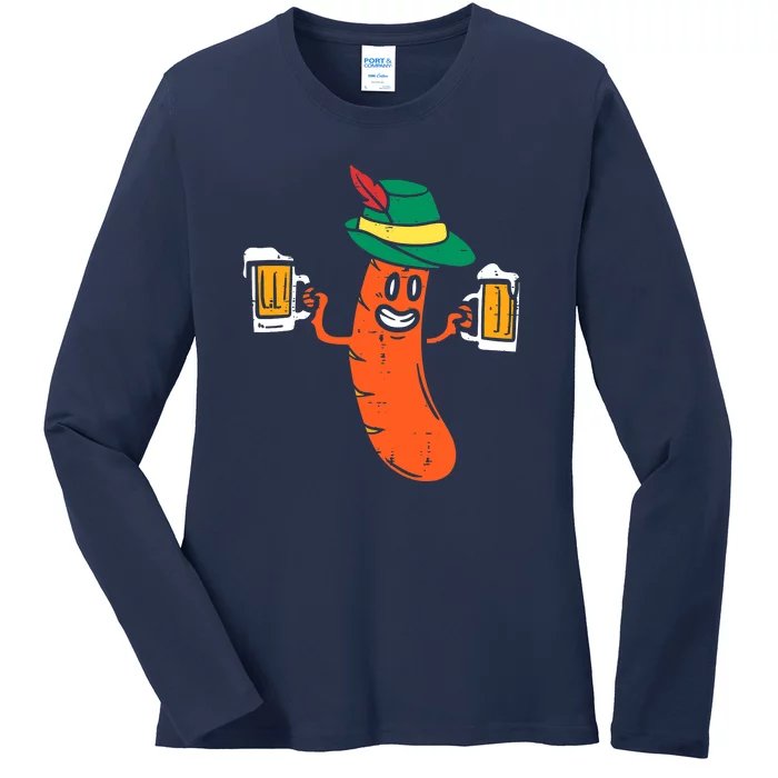 German Sausage Oktoberfest Wurst Bavarian Ladies Long Sleeve Shirt