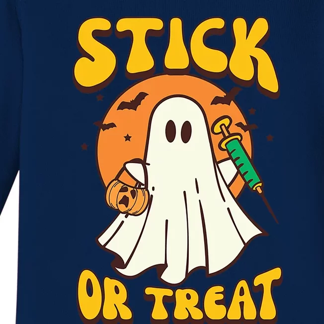 Groovy Stick Or Treat Er Tech Fall Autumn Nurse Halloween Great Gift Baby Long Sleeve Bodysuit