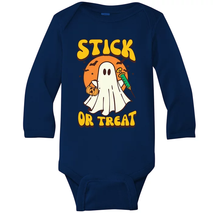 Groovy Stick Or Treat Er Tech Fall Autumn Nurse Halloween Great Gift Baby Long Sleeve Bodysuit