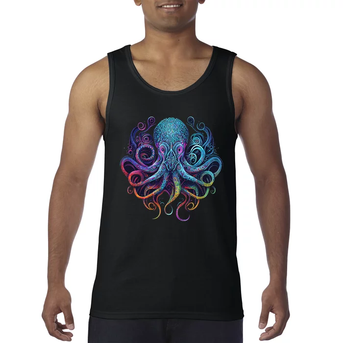 Geometric Squid Octopus Kraken Colorful Abstract Rainbow Tank Top