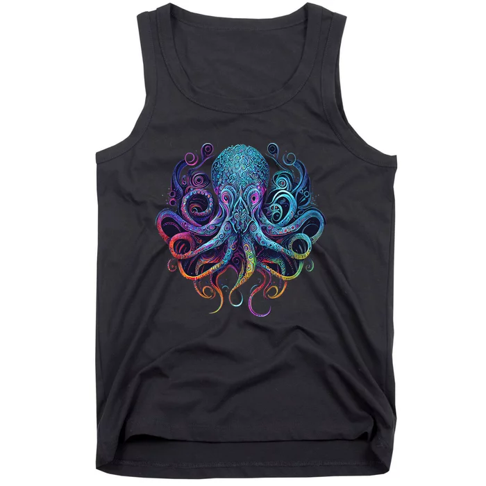 Geometric Squid Octopus Kraken Colorful Abstract Rainbow Tank Top