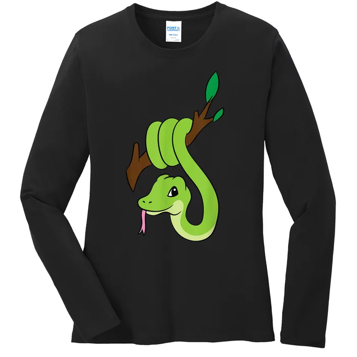 Green Snake On Branch Reptiles Kids Snakes Ladies Long Sleeve Shirt