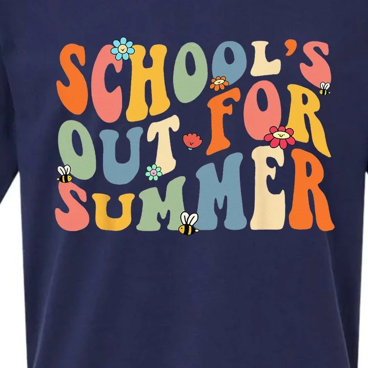 Groovy Schools Out for Summer Last Day Of School Teacher Sueded Cloud Jersey T-Shirt