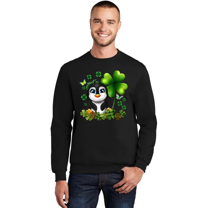 Girls St Patricks Day Gift For Penguin Kids Green Shamrock Women Gift Tall Sweatshirt