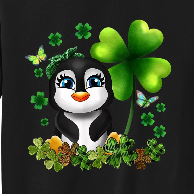 Girls St Patricks Day Gift For Penguin Kids Green Shamrock Women Gift Tall Sweatshirt