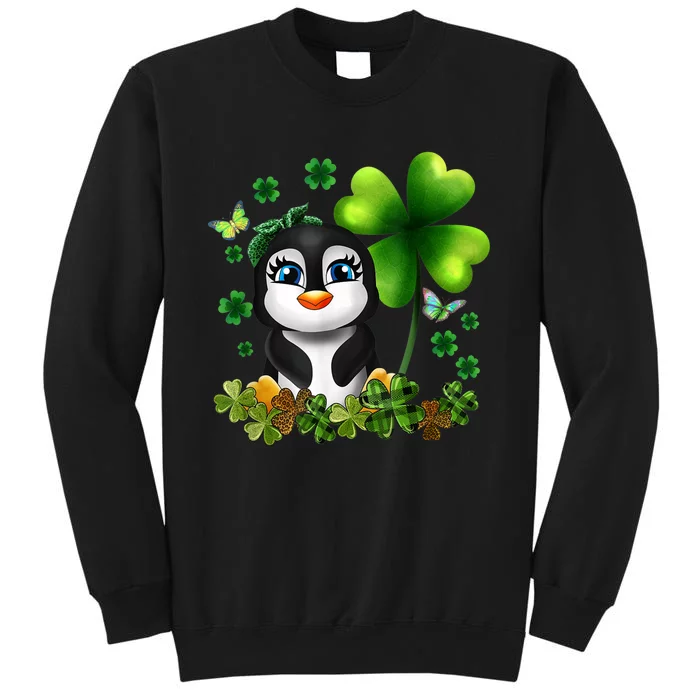 Girls St Patricks Day Gift For Penguin Kids Green Shamrock Women Gift Tall Sweatshirt