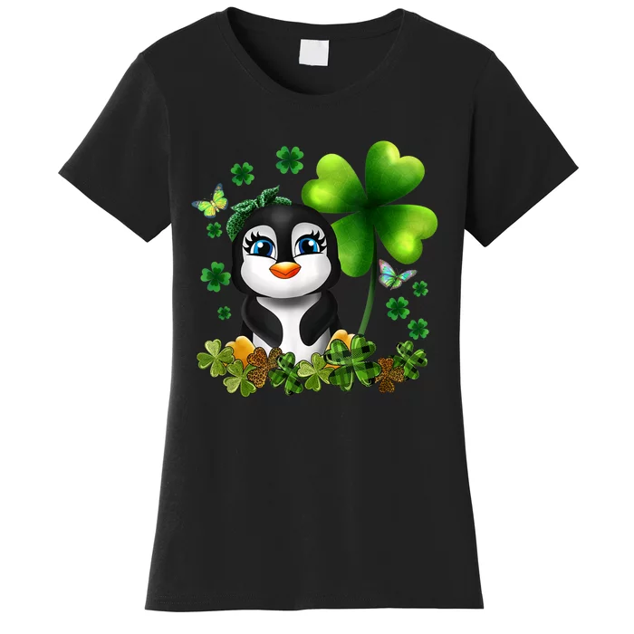 Girls St Patricks Day Gift For Penguin Kids Green Shamrock Women Gift Women's T-Shirt