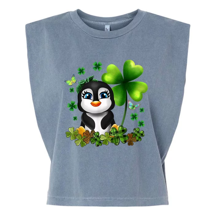 Girls St Patricks Day Gift For Penguin Kids Green Shamrock Women Gift Garment-Dyed Women's Muscle Tee