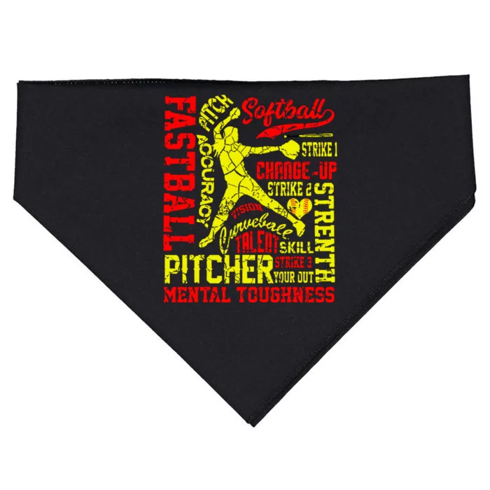 Girl Softball Pitcher Best Traits Distressed Great Teen USA-Made Doggie Bandana