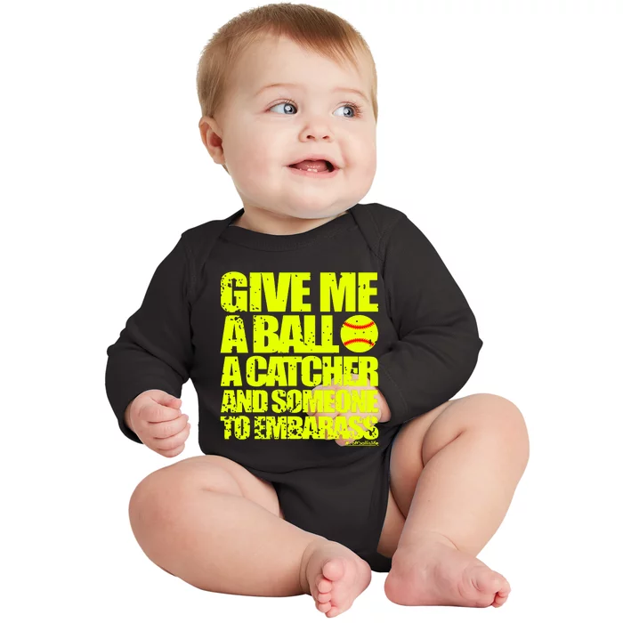 Girl Softball Pitcher Funny Baby Long Sleeve Bodysuit