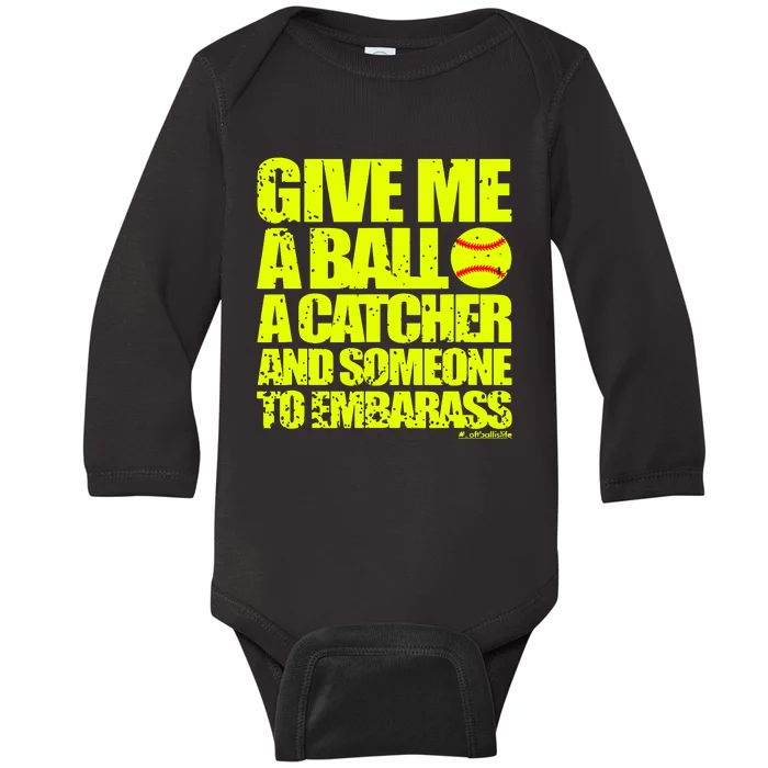 Girl Softball Pitcher Funny Baby Long Sleeve Bodysuit