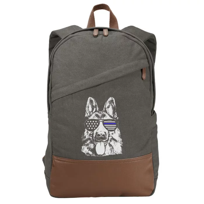 German Shepherd Police Flag Cotton Canvas Backpack