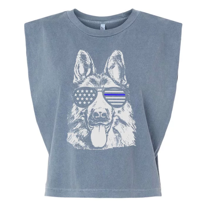 German Shepherd Police Flag Garment-Dyed Women's Muscle Tee