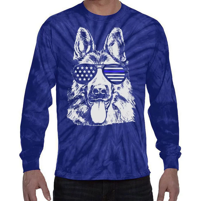 German Shepherd Police Flag Tie-Dye Long Sleeve Shirt