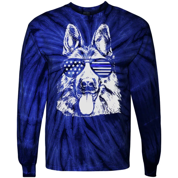 German Shepherd Police Flag Tie-Dye Long Sleeve Shirt