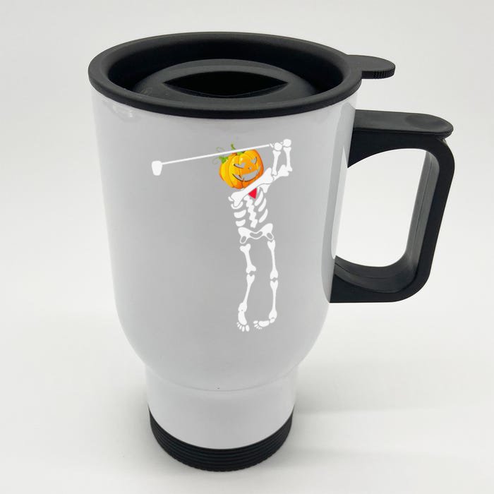 Golf Skeleton Pumpkin Halloween Front & Back Stainless Steel Travel Mug