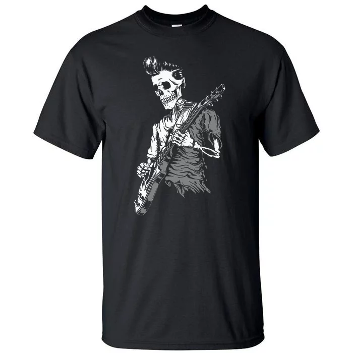 Graphic Skull Playing Guitar Hipster Guy Skeleton Guitarist Tall T-Shirt