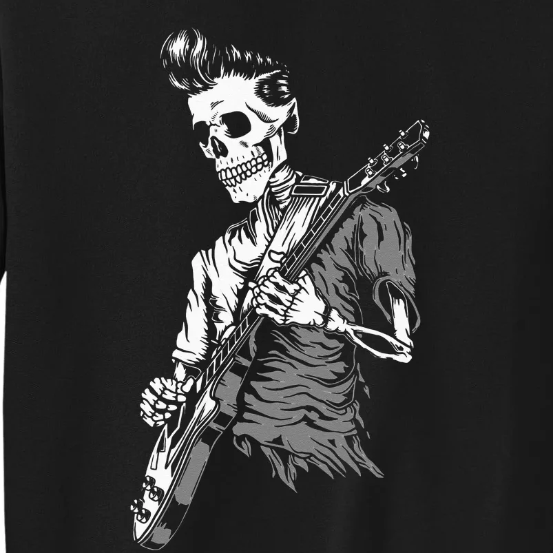 Graphic Skull Playing Guitar Hipster Guy Skeleton Guitarist Tall Sweatshirt